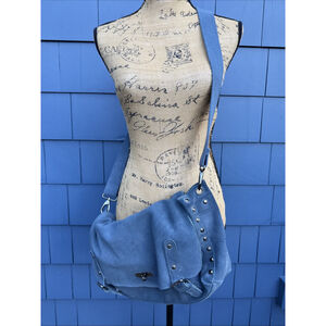 Free People Grey Blue Messenger Suede Bag